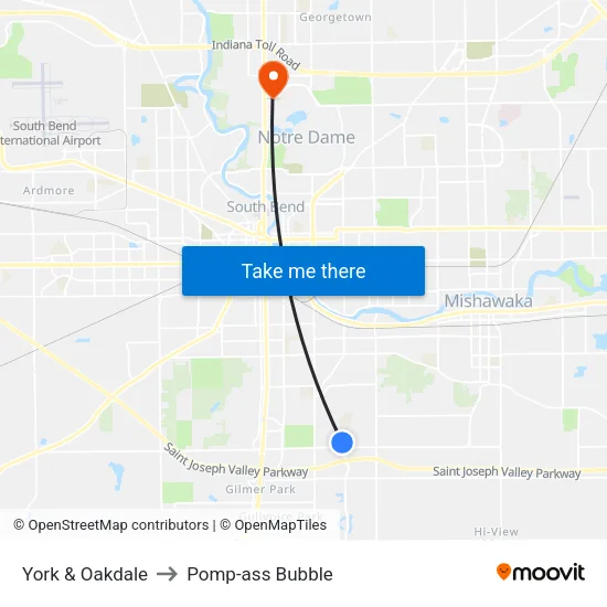 York & Oakdale to Pomp-ass Bubble map