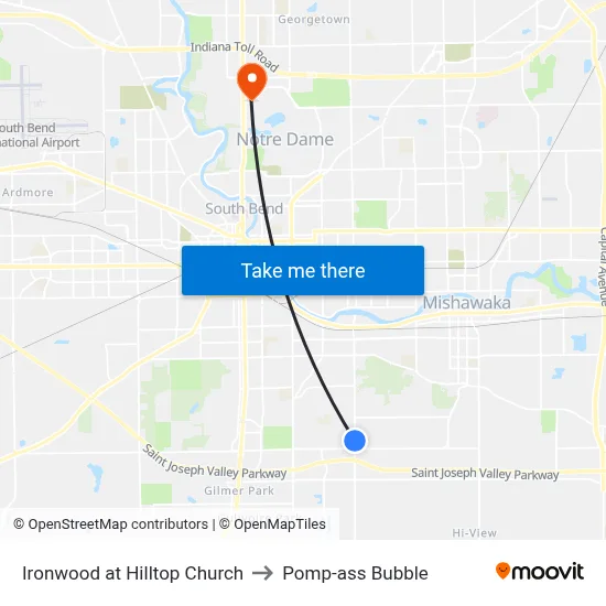 Ironwood at Hilltop Church to Pomp-ass Bubble map