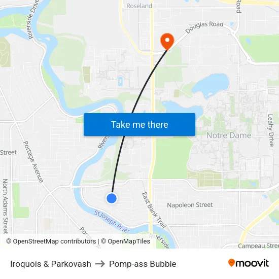 Iroquois & Parkovash to Pomp-ass Bubble map