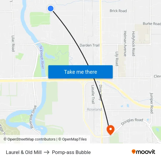 Laurel & Old Mill to Pomp-ass Bubble map