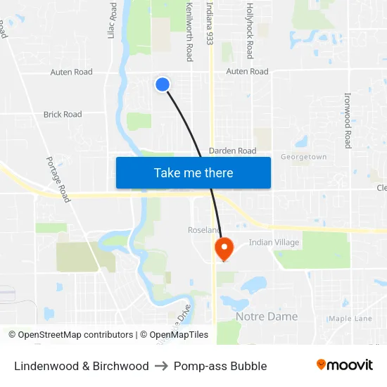 Lindenwood & Birchwood to Pomp-ass Bubble map