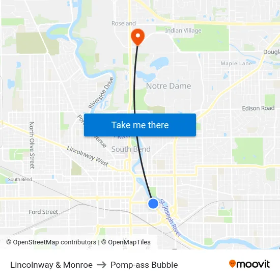 Lincolnway & Monroe to Pomp-ass Bubble map