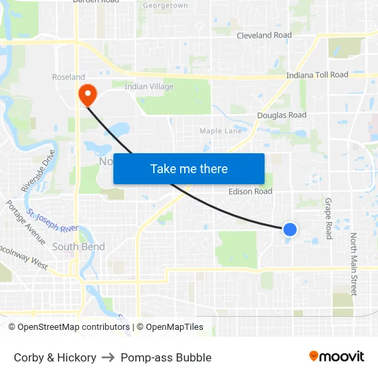Corby & Hickory to Pomp-ass Bubble map