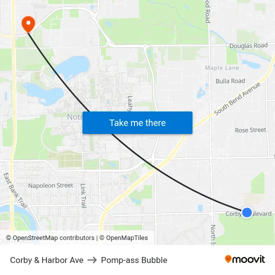 Corby & Harbor Ave to Pomp-ass Bubble map