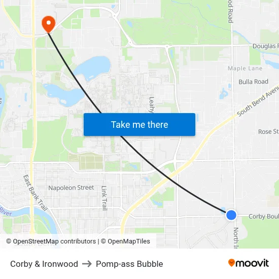 Corby & Ironwood to Pomp-ass Bubble map