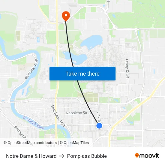 Notre Dame & Howard to Pomp-ass Bubble map
