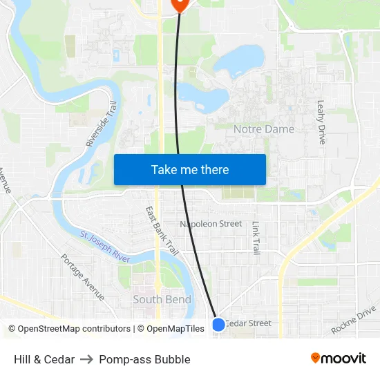 Hill & Cedar to Pomp-ass Bubble map