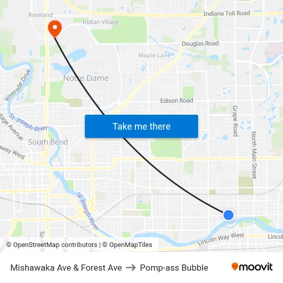 Mishawaka Ave & Forest Ave to Pomp-ass Bubble map