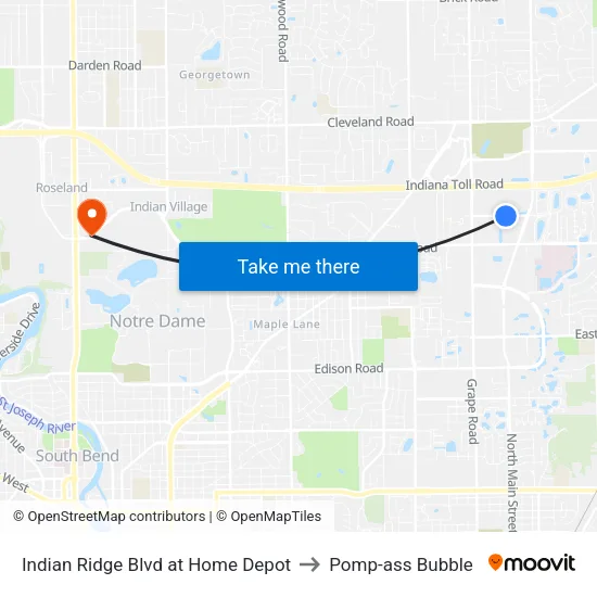 Indian Ridge Blvd at Home Depot to Pomp-ass Bubble map