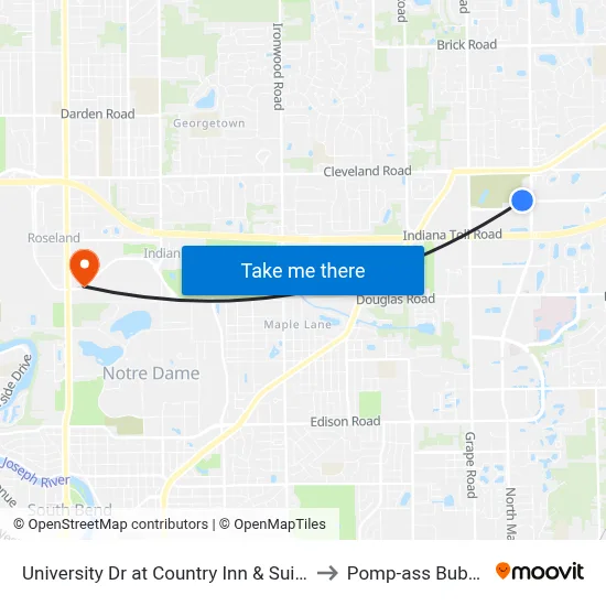 University Dr at Country Inn & Suites to Pomp-ass Bubble map