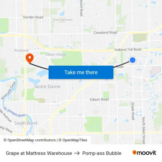 Grape at Mattress Warehouse to Pomp-ass Bubble map