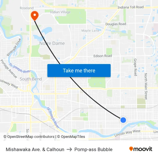Mishawaka Ave. & Calhoun to Pomp-ass Bubble map