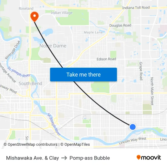 Mishawaka Ave. & Clay to Pomp-ass Bubble map