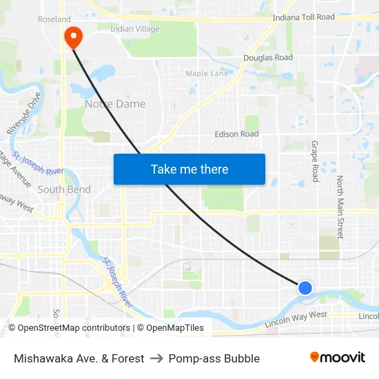 Mishawaka Ave. & Forest to Pomp-ass Bubble map