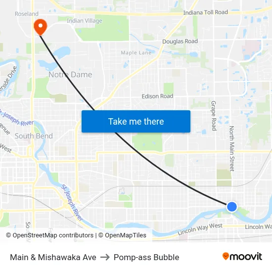 Main & Mishawaka Ave to Pomp-ass Bubble map