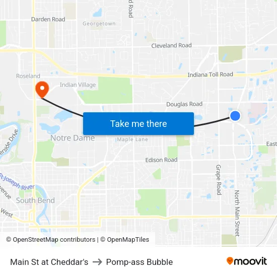 Main St at Cheddar's to Pomp-ass Bubble map