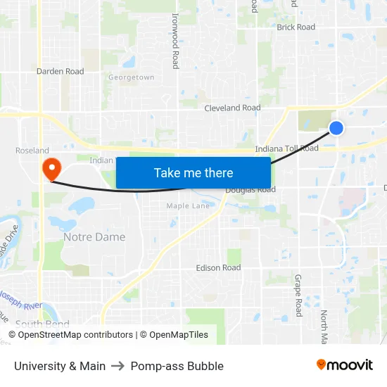 University & Main to Pomp-ass Bubble map