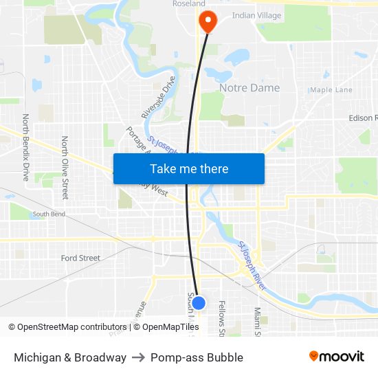 Michigan & Broadway to Pomp-ass Bubble map