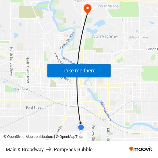 Main & Broadway to Pomp-ass Bubble map