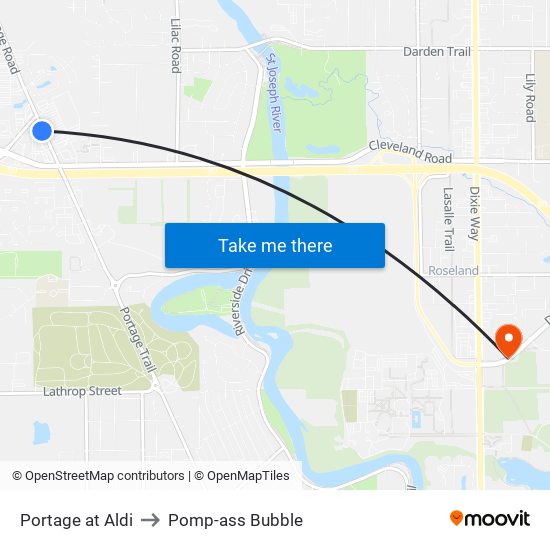 Portage at Aldi to Pomp-ass Bubble map