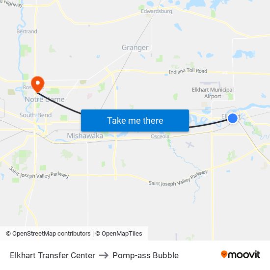 Elkhart Transfer Center to Pomp-ass Bubble map