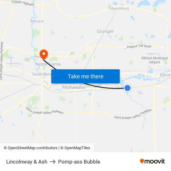 Lincolnway & Ash to Pomp-ass Bubble map