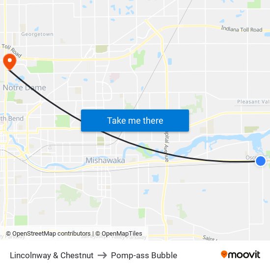 Lincolnway & Chestnut to Pomp-ass Bubble map