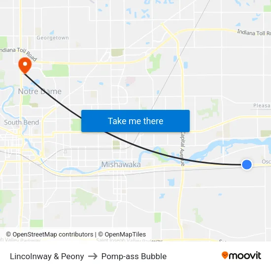 Lincolnway & Peony to Pomp-ass Bubble map