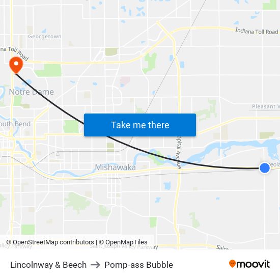 Lincolnway & Beech to Pomp-ass Bubble map