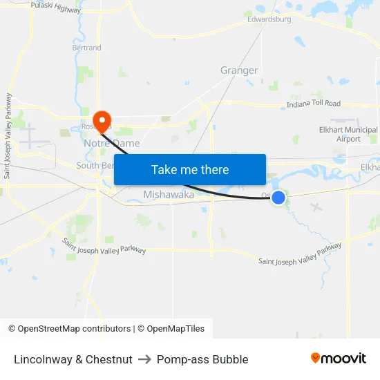 Lincolnway & Chestnut to Pomp-ass Bubble map