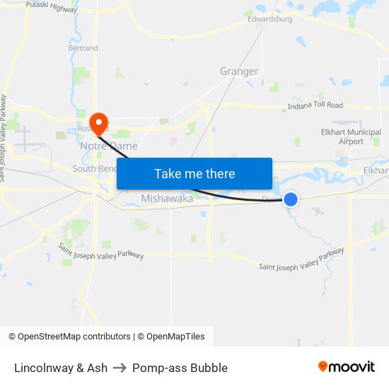 Lincolnway & Ash to Pomp-ass Bubble map