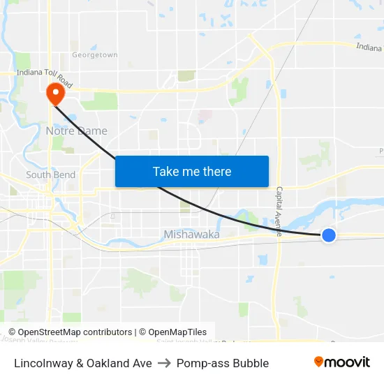 Lincolnway & Oakland Ave to Pomp-ass Bubble map
