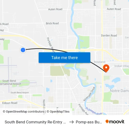 South Bend Community Re-Entry Center to Pomp-ass Bubble map