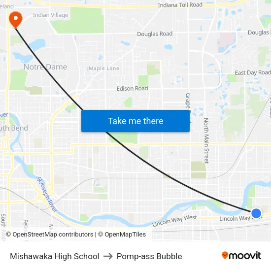 Mishawaka High School to Pomp-ass Bubble map