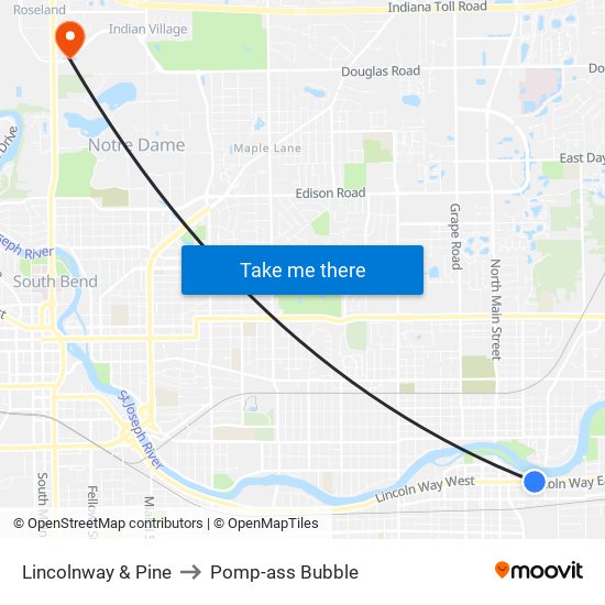 Lincolnway & Pine to Pomp-ass Bubble map