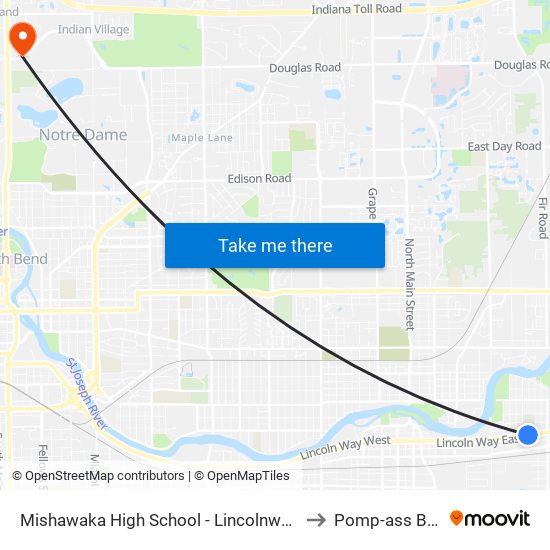 Mishawaka High School - Lincolnway & Mason to Pomp-ass Bubble map