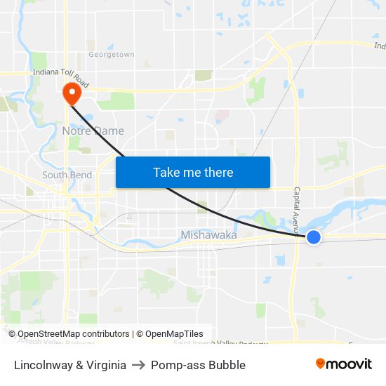 Lincolnway & Virginia to Pomp-ass Bubble map