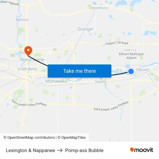 Lexington & Nappanee (In) to Pomp-ass Bubble map