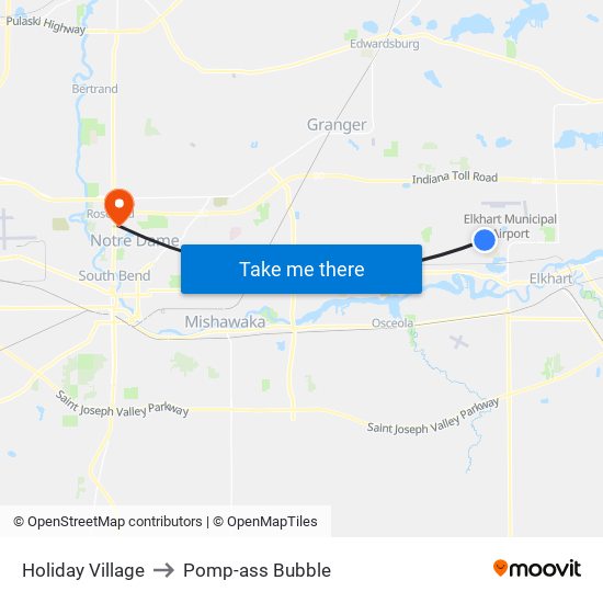 Holiday Village to Pomp-ass Bubble map
