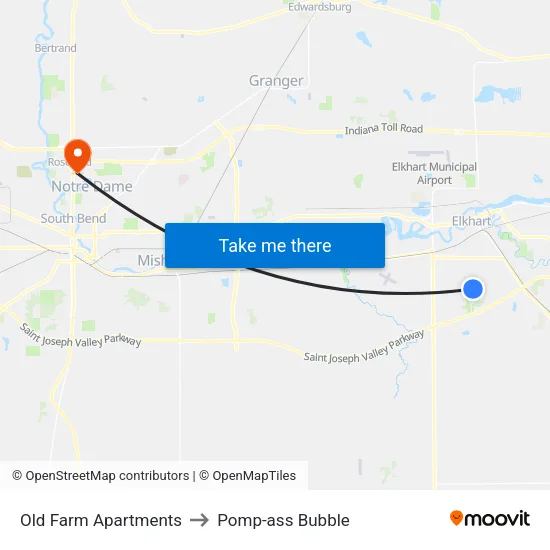 Old Farm Apartments to Pomp-ass Bubble map