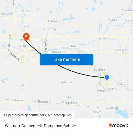 Walmart Goshen to Pomp-ass Bubble map