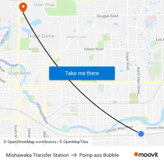 Mishawaka Transfer Station to Pomp-ass Bubble map
