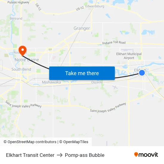 Elkhart Transit Center to Pomp-ass Bubble map