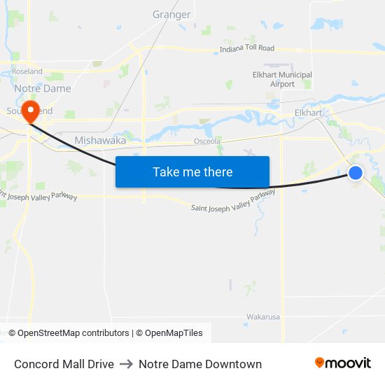 Concord Mall Drive to Notre Dame Downtown map