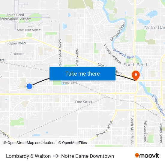 Lombardy & Walton to Notre Dame Downtown map
