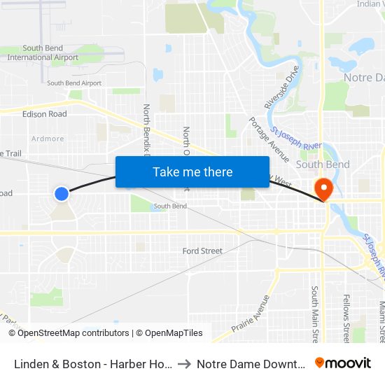 Linden & Boston - Harber Homes to Notre Dame Downtown map