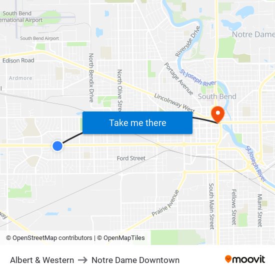 Albert & Western to Notre Dame Downtown map