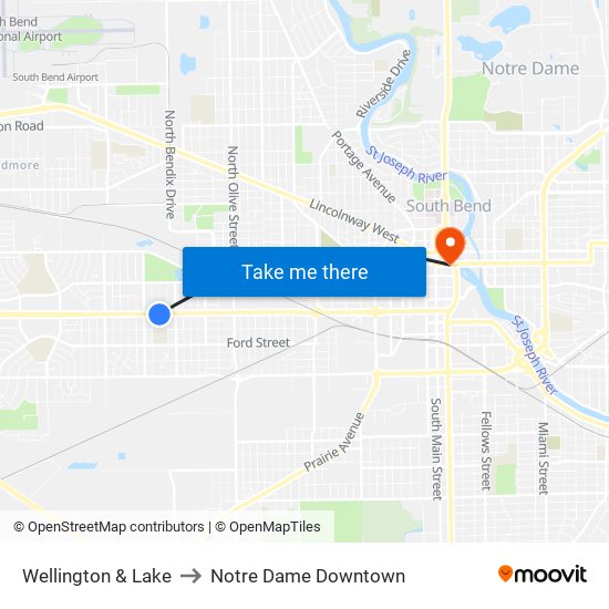 Wellington & Lake to Notre Dame Downtown map