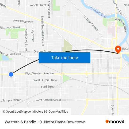 Western & Bendix to Notre Dame Downtown map