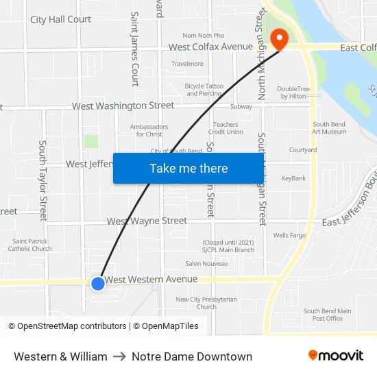 Western & William to Notre Dame Downtown map